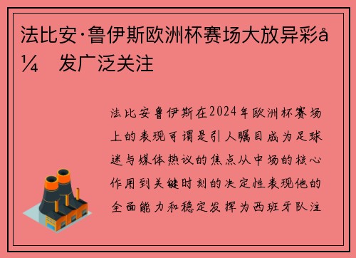 法比安·鲁伊斯欧洲杯赛场大放异彩引发广泛关注