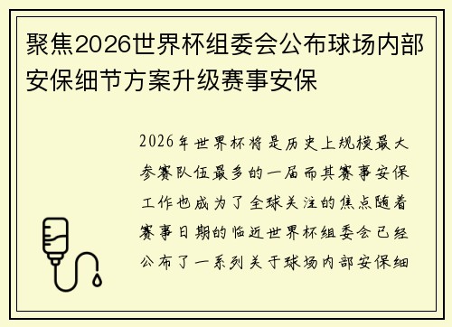 聚焦2026世界杯组委会公布球场内部安保细节方案升级赛事安保